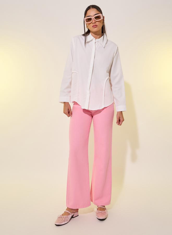 Take Two White Spread Collar Plain Long Sleeve Shirt  - Image 2