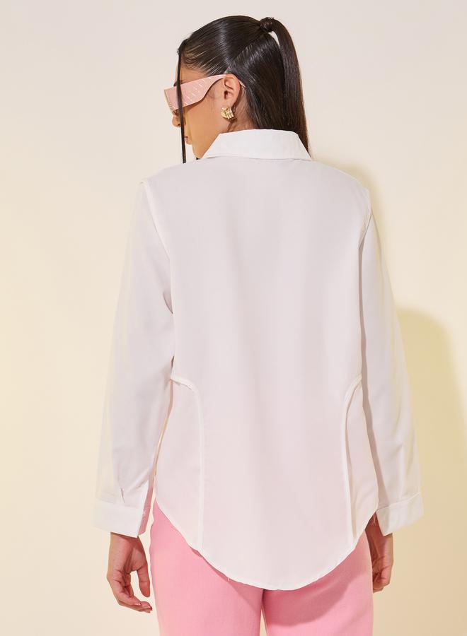 Take Two White Spread Collar Plain Long Sleeve Shirt  - Image 4