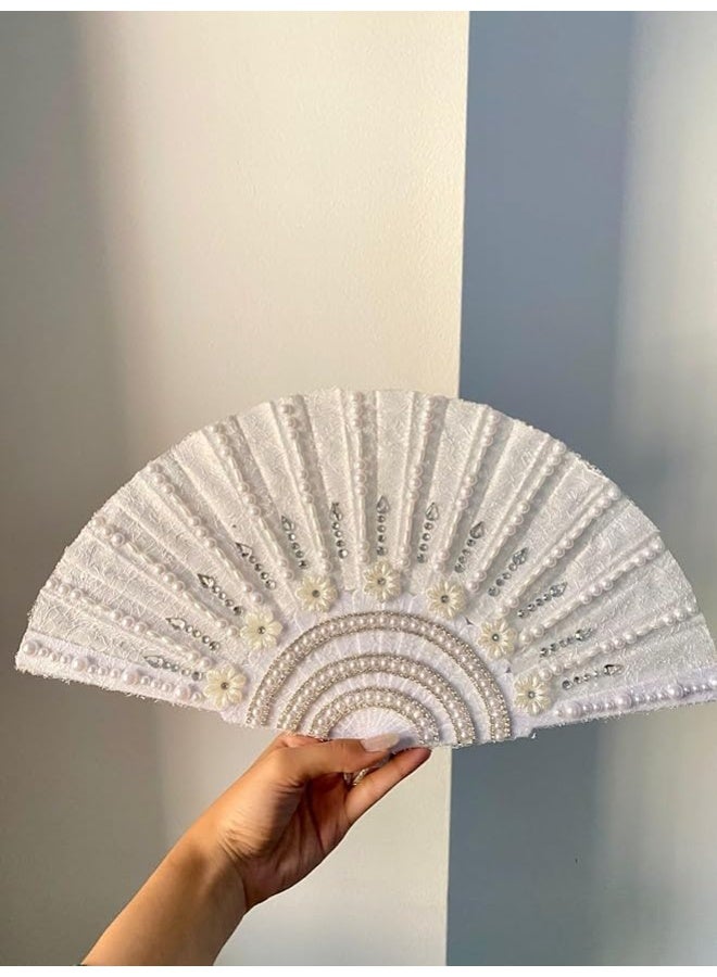 Crystal-studded bridal fan - a luxurious touch that completes your royal look on your wedding day, a unique design for an unforgettable look. - Image 3