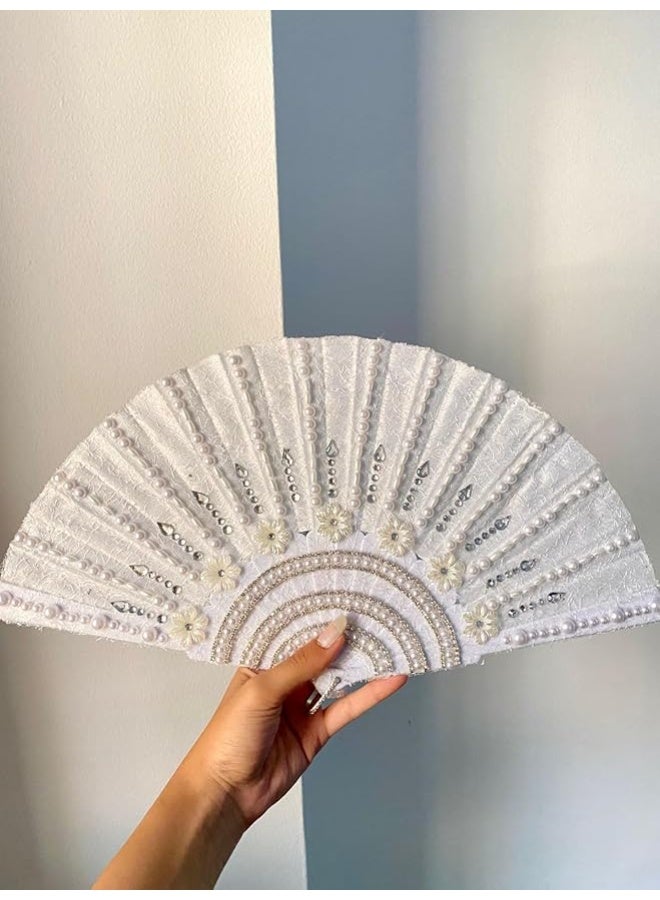 Crystal-studded bridal fan - a luxurious touch that completes your royal look on your wedding day, a unique design for an unforgettable look. - Image 2