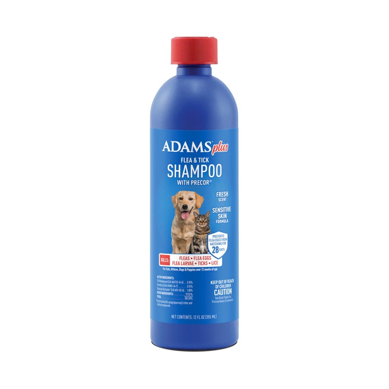 ADAMS Plus Flea & Tick Shampoo with Precor for Dogs, Cats, Puppies & Kittens, Flea Shampoo to Treat Flea Infestations, Kills Ticks, Fleas, Flea Eggs & Lice, Cleans and Conditions Coat, 12 Ounces - Image 1