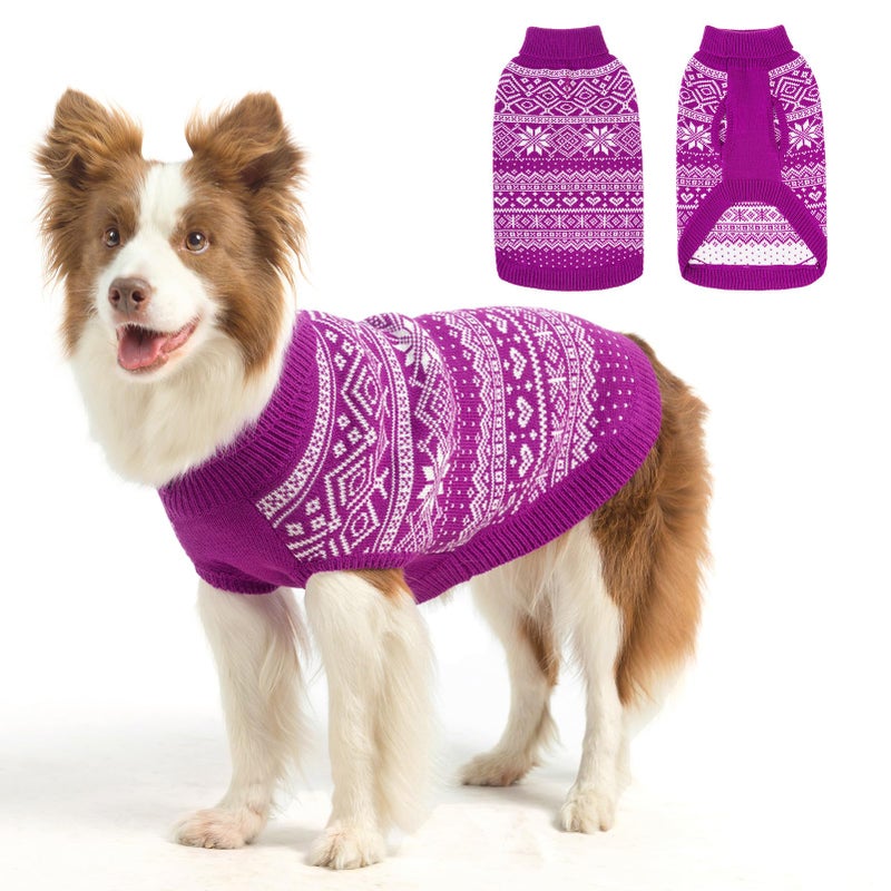 HOMIMP Dog Sweater Argyle - Warm Sweater Winter Clothes Puppy Soft Coat, Ugly Dog Sweater for Small Medium and Large Dogs, Pet Clothing Boy Girl, Purple L - Image 1