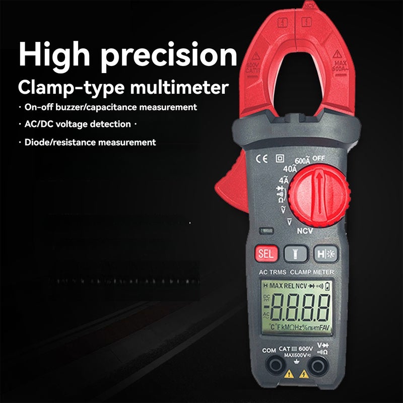 مقياس متعدد الوظائف بالمضغطة AC/DC 600 أمبير - مقياس رقمي متعدد الوظائف لقياس التيار، درجة الحرارة، السعة، الجهد والمقاومة - Image 2