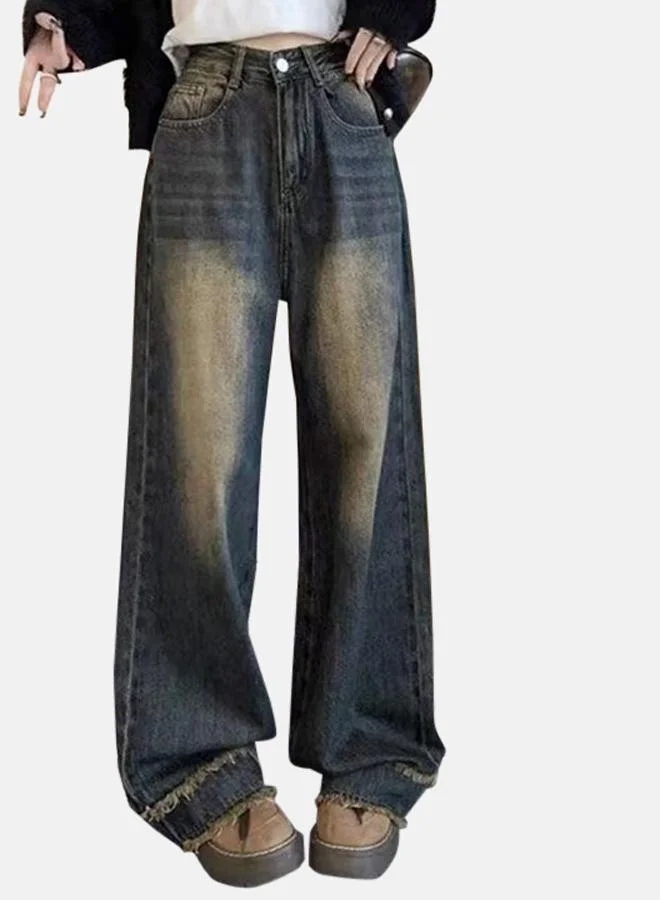 يونيكي Blue Straight Fit High-Rise Heavy Fade Denim Jeans