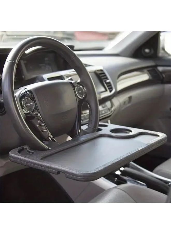 Multifunctional Car Steering Wheel 2 In 1 Tray Table For Dining Work And Reading Storage Black Durable Material Suitable For Most Models Usable In All Four Seasons Easy Driving - Image 2