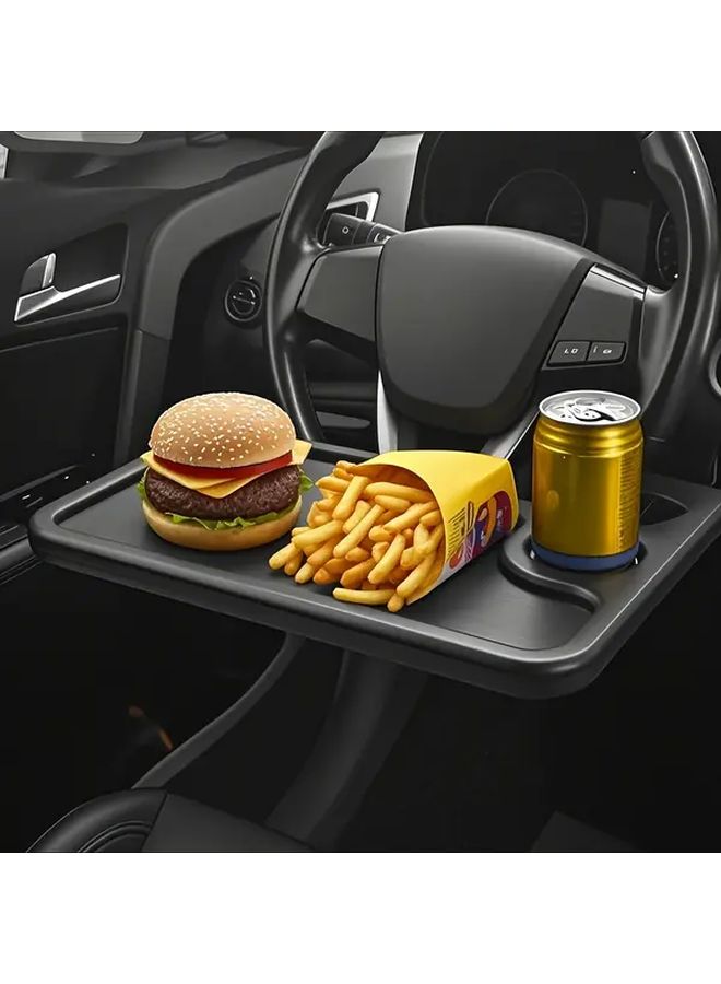 Multifunctional Car Steering Wheel 2 In 1 Tray Table For Dining Work And Reading Storage Black Durable Material Suitable For Most Models Usable In All Four Seasons Easy Driving - Image 1