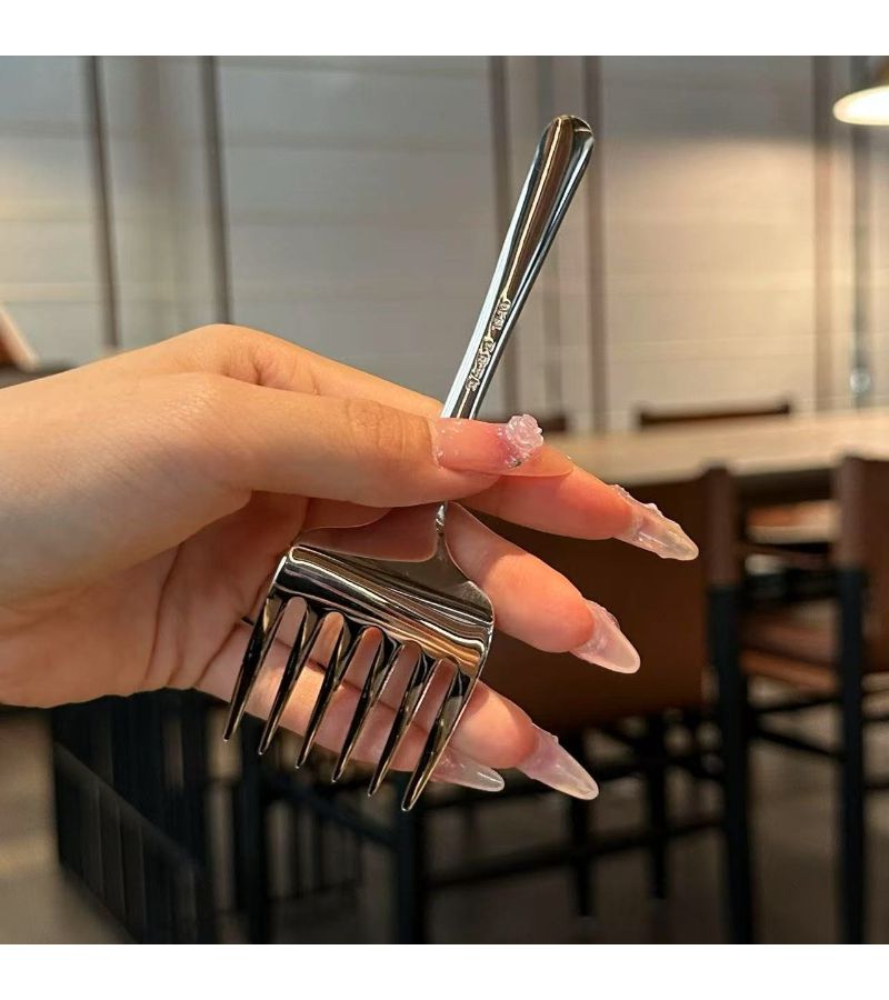 Matte Stainless Steel 6 Tine Meat Fork for Carving Turkey Ham Beef - Image 2