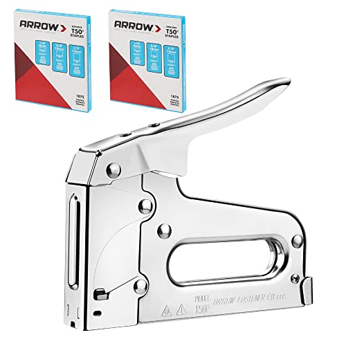 Arrow Fastener Arrow T50 Heavy Duty Staple Gun Kit, All Chrome Steel Stapler, with 3750 Pieces T50 1/4", 3/8", 1/2" Staples, for Upholstery Professional Projects - Image 1