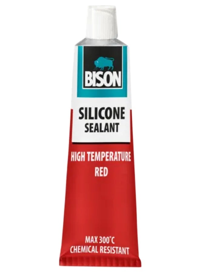 Bison High Temp Silicone Sealant – 60ml Red Heat-Resistant Gasket Maker up to 300°C, Industrial Grade Waterproof Acetic Silicone Adhesive for Ovens, Fireplaces, Automotive, Engines, and Flues, WP-Style Tube - Image 2
