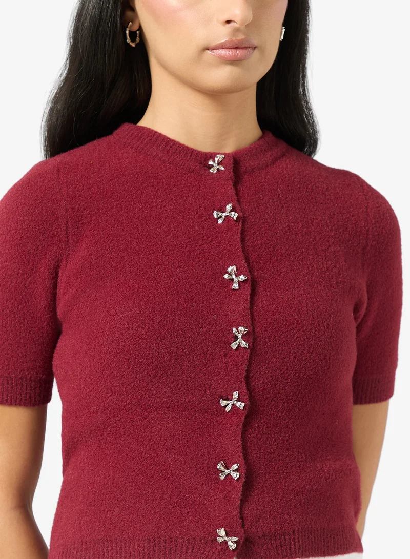 ELLA Cardigan With Bow Trim