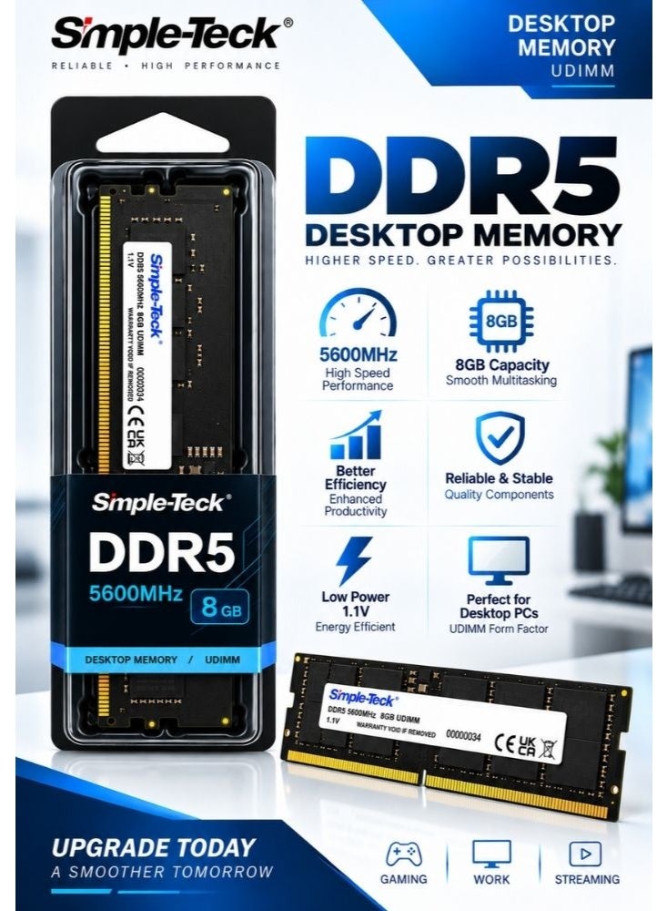 Simple-Teck DDR5 5600MHz Desktop RAM | 8GB | UDIMM Memory Module | High-Speed DDR5 PC Memory | 1.1V | Desktop Computer Upgrade - Image 3
