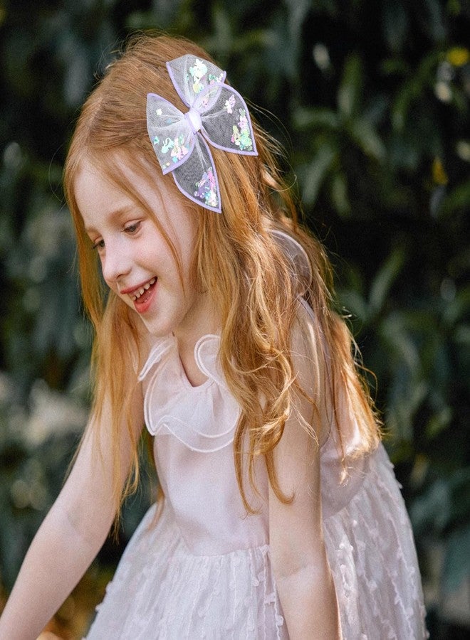 Miroksh Mermaid Birthday Hair Bow Clips Gift Purple Seashell Mesh Fable Shaker Bow Alligator Barrettes Pins for Little Mermaid Teens Toddler Women Summer Beach Vacation Dress Decor Accessory - Image 4