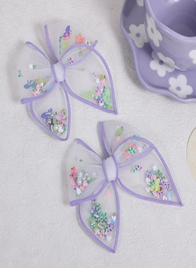 Miroksh Mermaid Birthday Hair Bow Clips Gift Purple Seashell Mesh Fable Shaker Bow Alligator Barrettes Pins for Little Mermaid Teens Toddler Women Summer Beach Vacation Dress Decor Accessory - Image 2