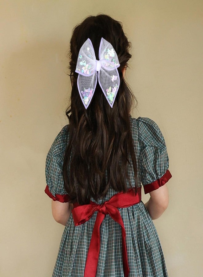 Miroksh Mermaid Birthday Hair Bow Clips Gift Purple Seashell Mesh Fable Shaker Bow Alligator Barrettes Pins for Little Mermaid Teens Toddler Women Summer Beach Vacation Dress Decor Accessory - Image 3