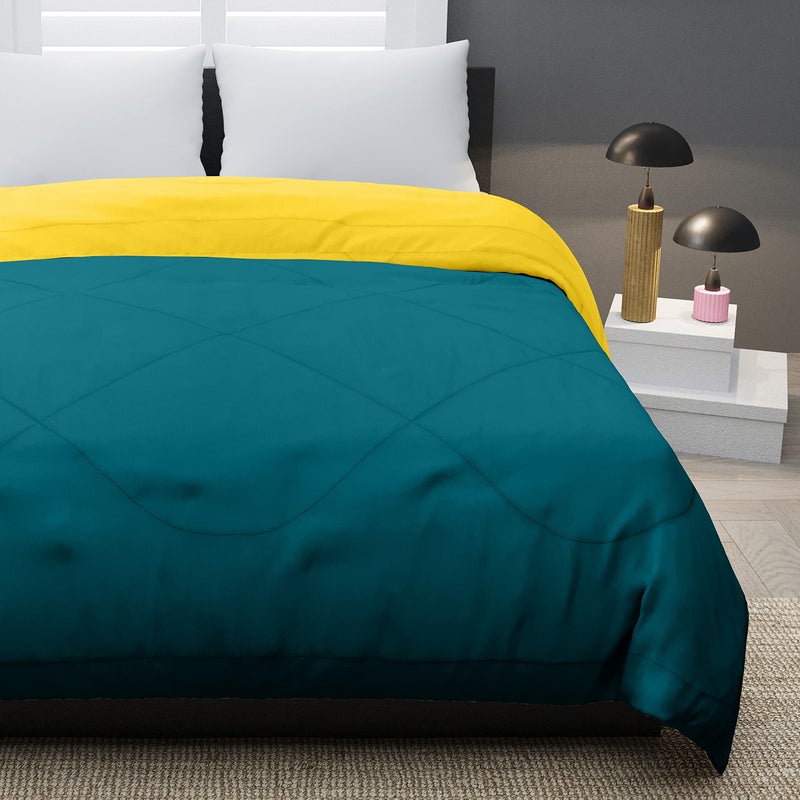 KEA Microfibre Reversible Double Bed King Size Comforter/Duvet for All Weather(Cyan & Yellow, 250 GSM)|Comforter Double - Image 4