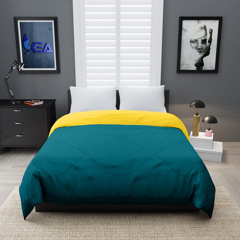KEA Microfibre Reversible Double Bed King Size Comforter/Duvet for All Weather(Cyan & Yellow, 250 GSM)|Comforter Double - Image 2