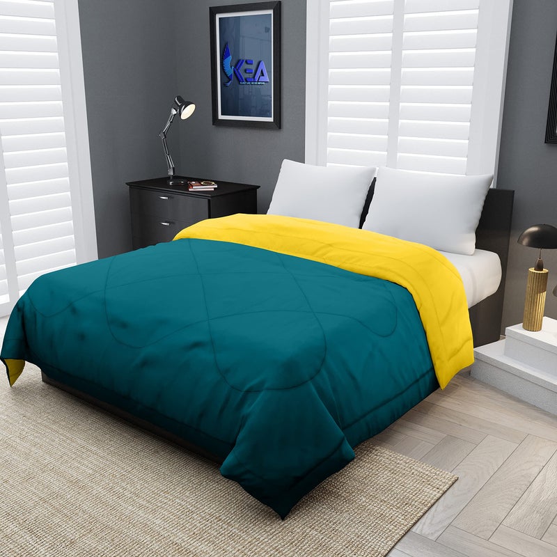 KEA Microfibre Reversible Double Bed King Size Comforter/Duvet for All Weather(Cyan & Yellow, 250 GSM)|Comforter Double - Image 1