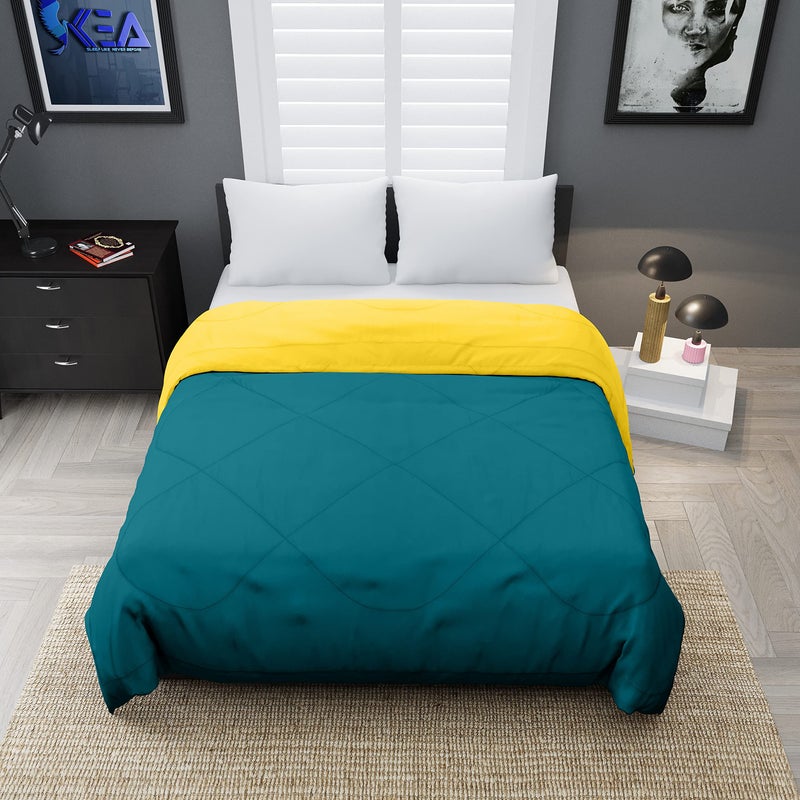 KEA Microfibre Reversible Double Bed King Size Comforter/Duvet for All Weather(Cyan & Yellow, 250 GSM)|Comforter Double - Image 3
