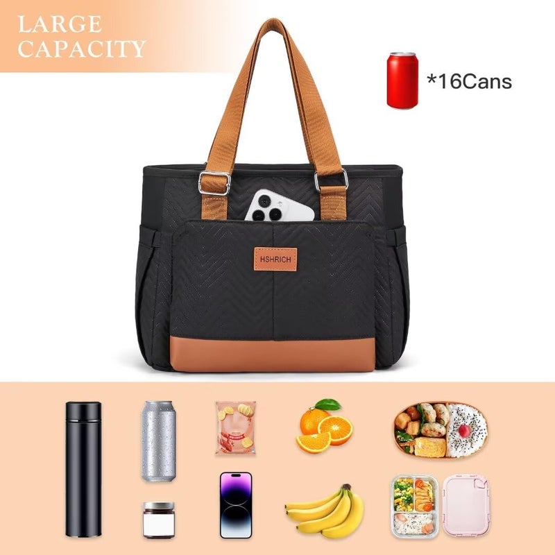 HSHRICH Lunch Bag Lunch Box Women - Leakproof Insulated Lunch Cooler Bag for Women - Large Lunch Tote Bags Adults, Brown Black - Image 3