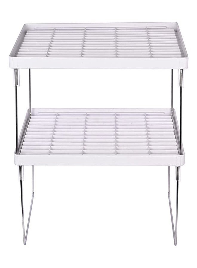 appeasy Plastic Foldable Cabinet Shelf Rack,Kitchen Countertop Shelf Organizer- Cupboard, Plate, Dish, Counter and Pantry Organizer - White (2 Pc) - Image 4
