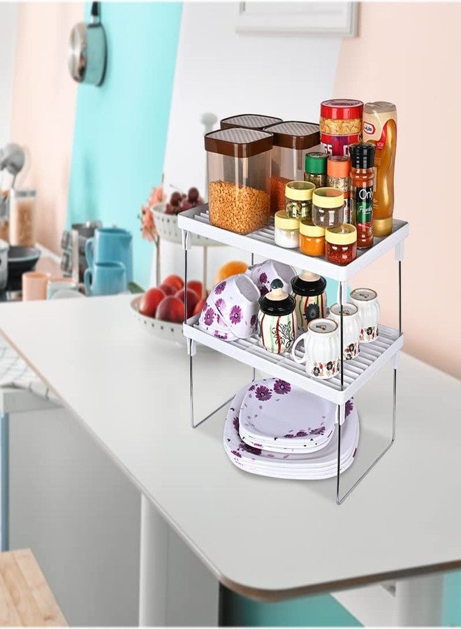appeasy Plastic Foldable Cabinet Shelf Rack,Kitchen Countertop Shelf Organizer- Cupboard, Plate, Dish, Counter and Pantry Organizer - White (2 Pc) - Image 3