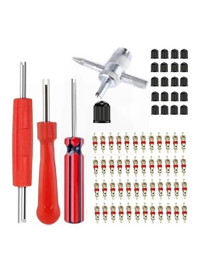 Valve Core Disassembly Kit Contains 40 Valve Cores 20 Valve Caps And 3 Valve Core Wrenches Tyre Repair Tools - Image 1