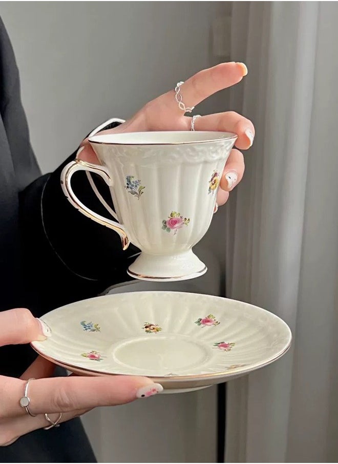 Generic Ceramic Espresso Cups, 1 Set Ceramic Espresso Cups and Saucers Vintage Flower Pattern Porcelain Cup and Saucer Sets European Style Retro Coffee Cup Set Ceramic Tea Cup for Coffee Tea  - Image 1