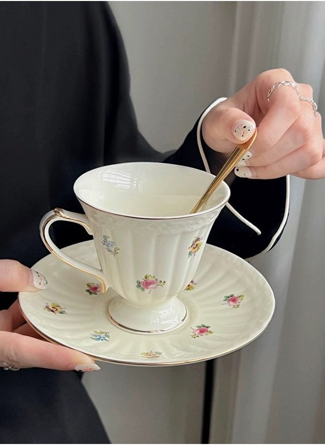 Generic Ceramic Espresso Cups, 1 Set Ceramic Espresso Cups and Saucers Vintage Flower Pattern Porcelain Cup and Saucer Sets European Style Retro Coffee Cup Set Ceramic Tea Cup for Coffee Tea  - Image 4