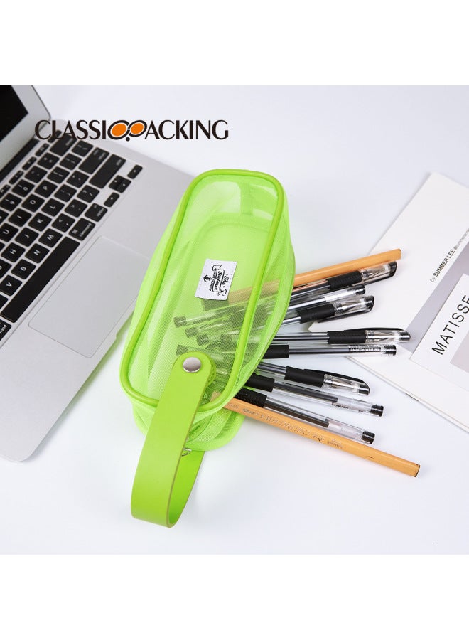 classicpacking Custom Simple Small Fresh Zipper Bag Student Pencil Stationery Bag Mesh Transparent Portable Large Capacity Pencil Case - Image 4