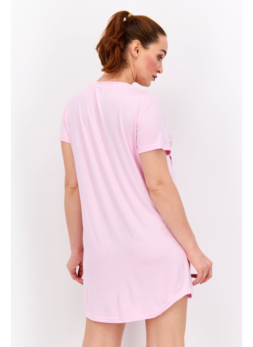 French Affair - Women Graphic Print Sleepwear Dress, Pink - Image 1