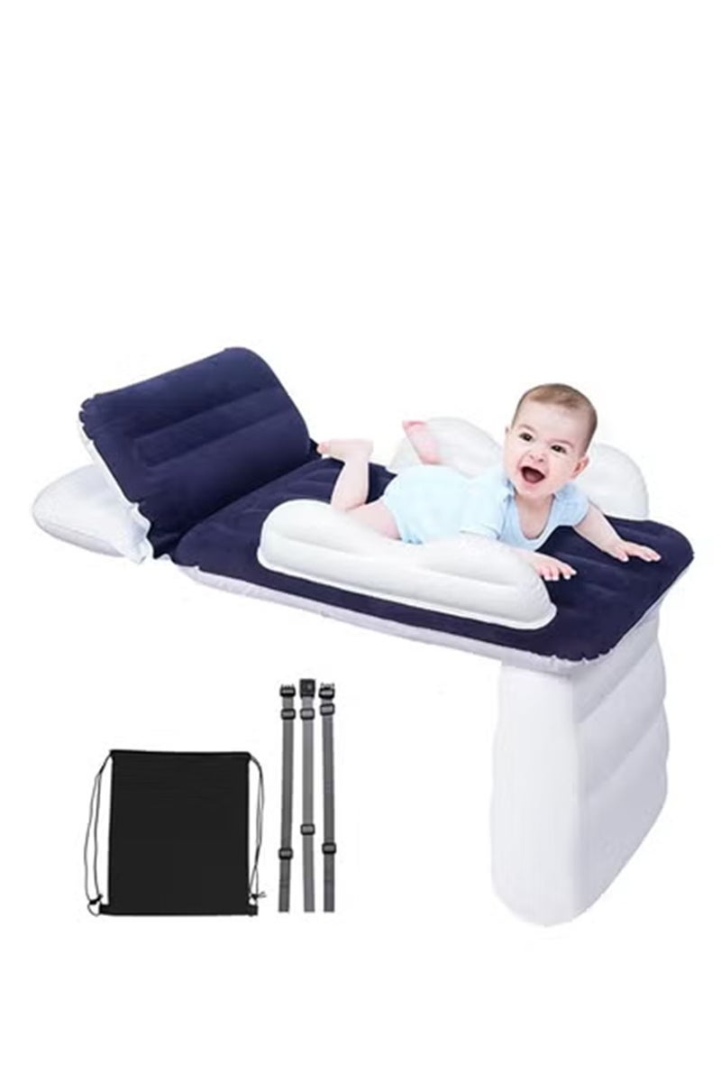DMG TECH DMG Toddler Travel Bed Portable Foldable Infant Travel Bed Adjustable Bed Length Bolw Up Baby Seat with Safety Belt and Pump(Blue) - Image 1