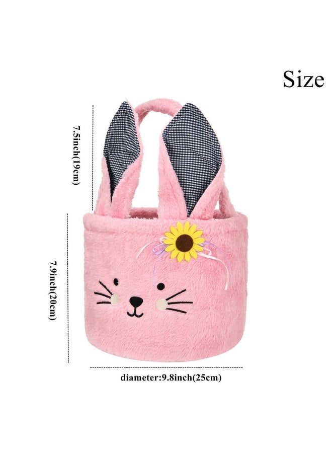 ONGLYP Easter Bunny Basket Plush Easter Bunny Tote Bags Cute Rabbit Design Personalized Easter Bucket for Kids Carrying Gift and Eggs (Plush-Pink) - Image 4