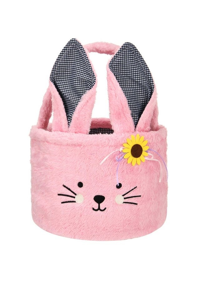 ONGLYP Easter Bunny Basket Plush Easter Bunny Tote Bags Cute Rabbit Design Personalized Easter Bucket for Kids Carrying Gift and Eggs (Plush-Pink) - Image 1