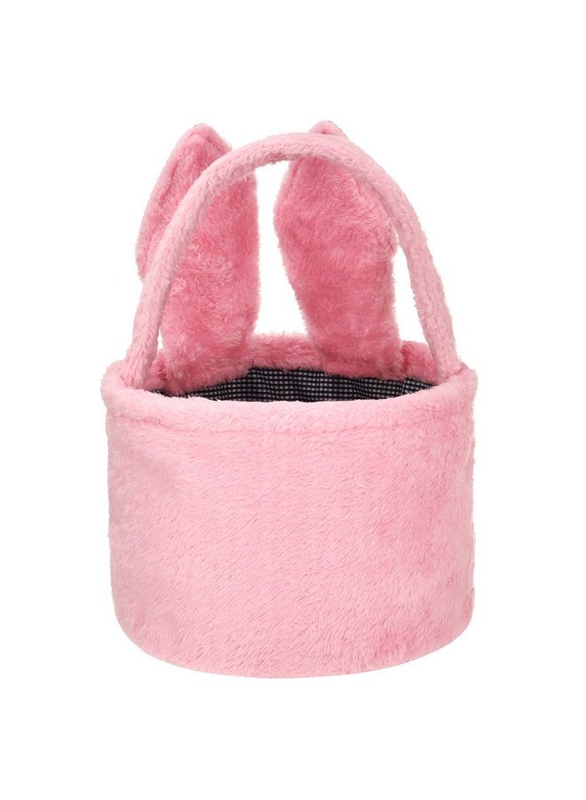 ONGLYP Easter Bunny Basket Plush Easter Bunny Tote Bags Cute Rabbit Design Personalized Easter Bucket for Kids Carrying Gift and Eggs (Plush-Pink) - Image 3