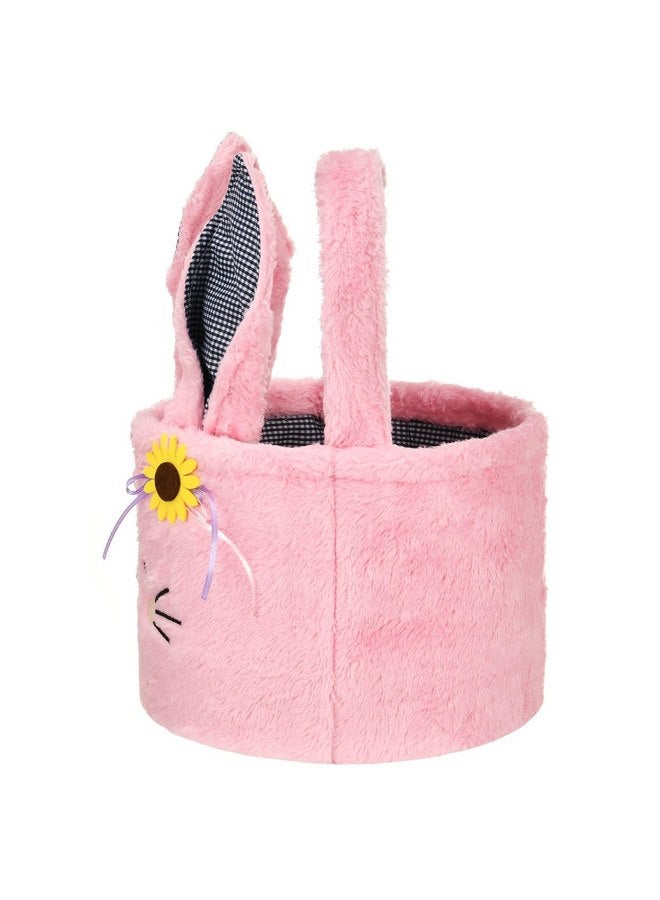 ONGLYP Easter Bunny Basket Plush Easter Bunny Tote Bags Cute Rabbit Design Personalized Easter Bucket for Kids Carrying Gift and Eggs (Plush-Pink) - Image 2