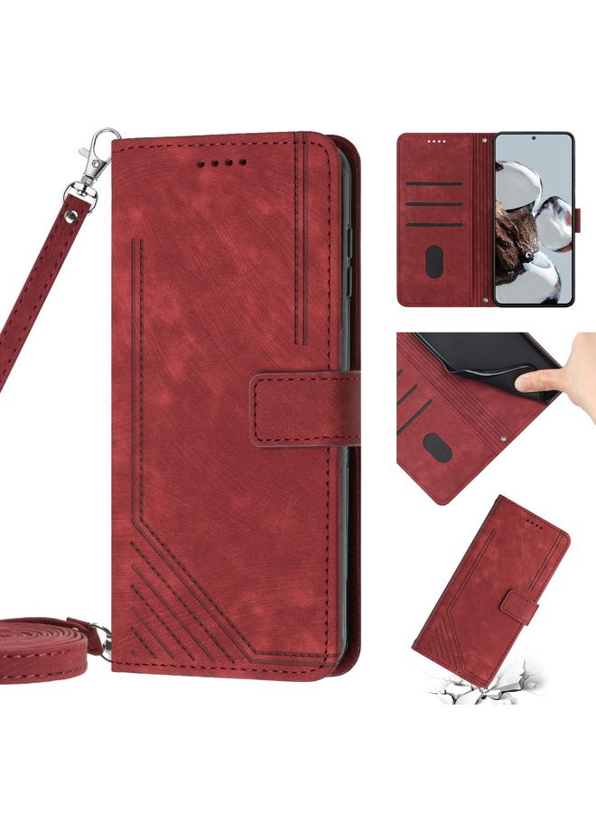 Case For Xiaomi Poco X4 Pro 5G Skin Feel Stripe Pattern Leather Phone Case with Lanyard