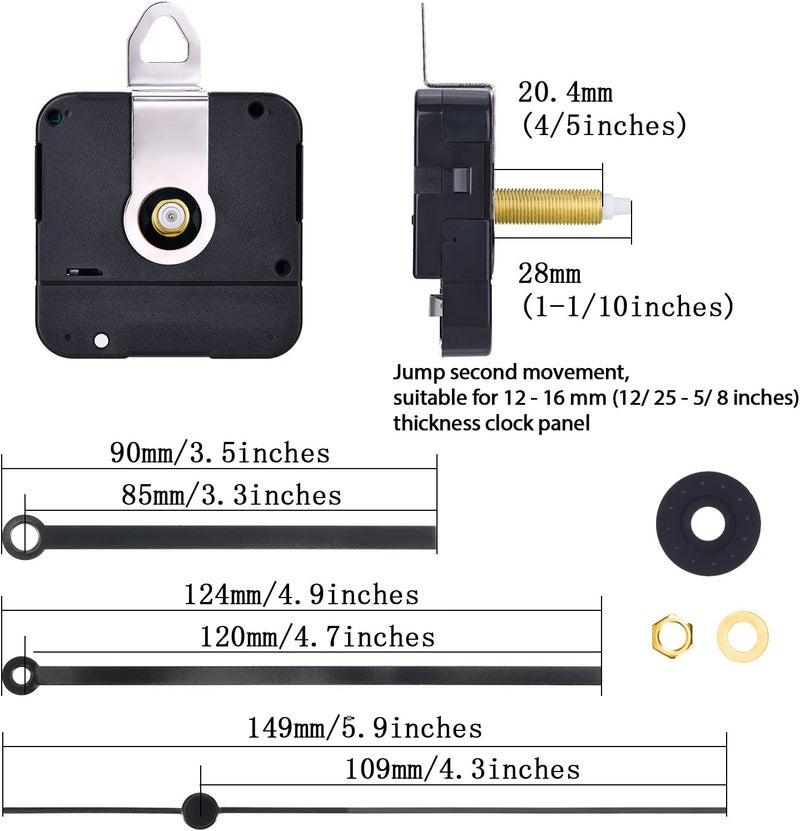 Hicarer Hicarer 28 mm Long Shaft Quartz Clock Movement Clock Parts Repair Kit Black  - Image 3