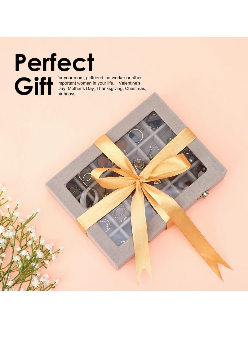 Elegant Velvet Jewelry Organizer with Clear Glass Lid, 24-Grid Earring and Ring Storage Box for Drawer and Display - Image 2