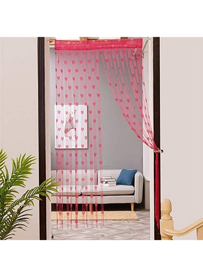 بينديا ستارة باب من البوليستر من PINDIA بتصميم قلب مزخرف مكون من قطعة واحدة - وردي، بطول 6 أقدام، ستائر مصفاة للضوء، وجيوب قضيب