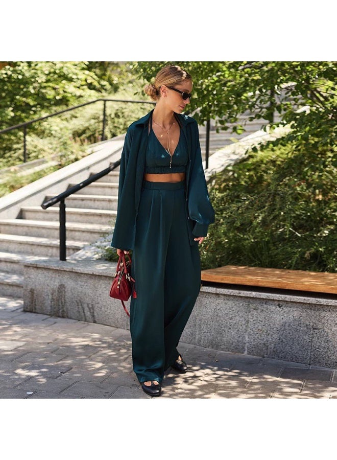 KUYING New Sweet Fresh Loose Collar Long Sleeve Shirt High Waist Pants 3-Piece Set - Image 1