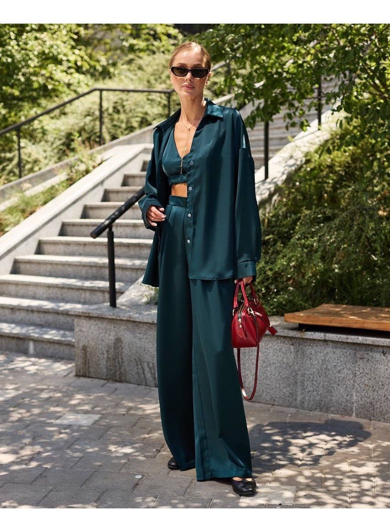 KUYING New Sweet Fresh Loose Collar Long Sleeve Shirt High Waist Pants 3-Piece Set - Image 2