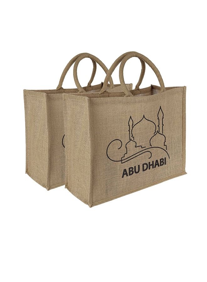 Abu Dhabi Jute Tote Shopping Bags Waterproof Coating With Soft Handle - 2 SETS - Image 1