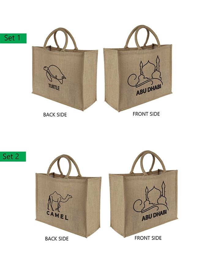 Abu Dhabi Jute Tote Shopping Bags Waterproof Coating With Soft Handle - 2 SETS - Image 2