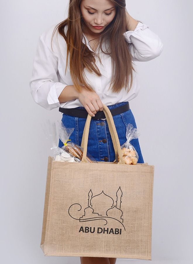 Abu Dhabi Jute Tote Shopping Bags Waterproof Coating With Soft Handle - 2 SETS - Image 3