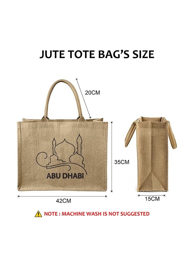Abu Dhabi Jute Tote Shopping Bags Waterproof Coating With Soft Handle - 2 SETS - Image 4