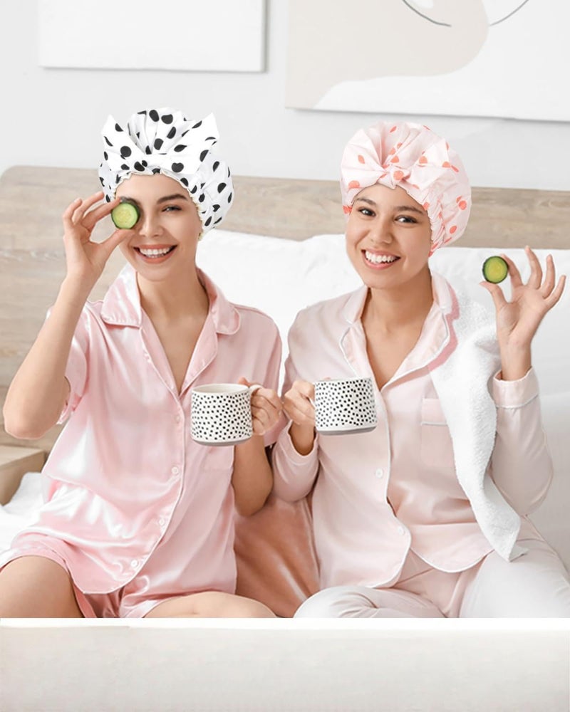 Excefore Luxury Waterproof Shower Cap for Women, Reusable Adjustable Bowknot Hair Bath Cap, Soft Comfortable Fit, Travel Friendly Hair Protection from Water, Moisture and Frizz (Pink) - Image 4