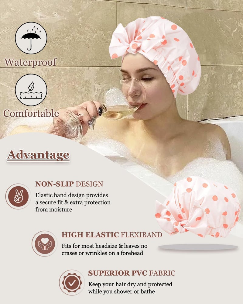 Excefore Luxury Waterproof Shower Cap for Women, Reusable Adjustable Bowknot Hair Bath Cap, Soft Comfortable Fit, Travel Friendly Hair Protection from Water, Moisture and Frizz (Pink) - Image 2