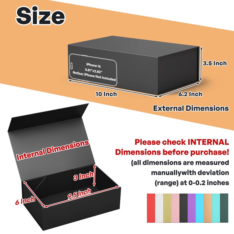 RYDDOY 5 Pack Black Gift Box, 9.5x6x3'' Gift boxes for Presents with Lids Magnetic Closure Rectangle Collapsible for Groomsman Proposal Box, Wedding, Christmas, Halloween, Birthday Gift Packging - Image 2