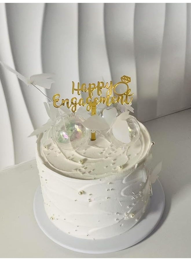 Gold Happy Engagement Cake Topper,Wedding Cake Decor for Bridal Shower Wedding Engagement Bachelorette Party Decorations - Image 1