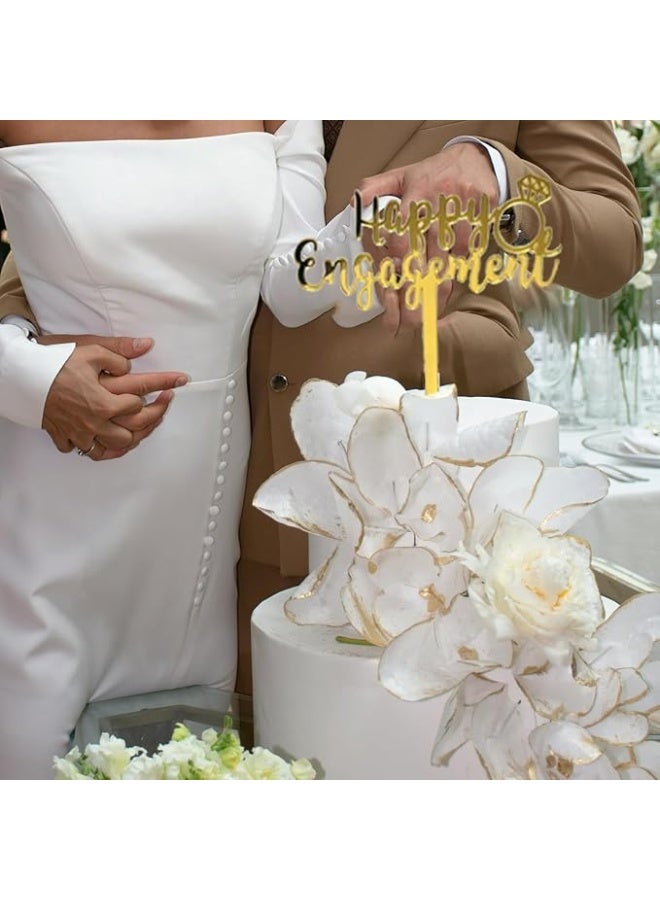 Gold Happy Engagement Cake Topper,Wedding Cake Decor for Bridal Shower Wedding Engagement Bachelorette Party Decorations - Image 2
